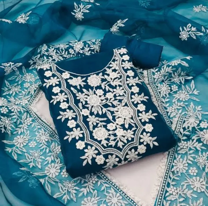 Indian Organza Tissue Embroidered Four Piece dress for women